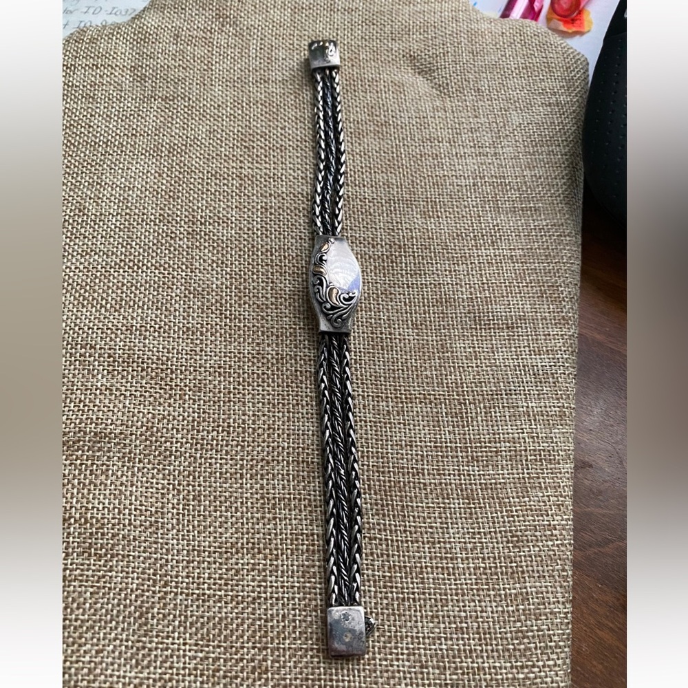 Vintage Sterling Silver Scroll Design 3 Stand Chain Link Bracelet